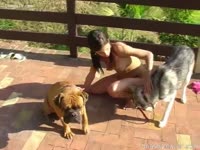 teen sucks 2 jocks in terrace garden